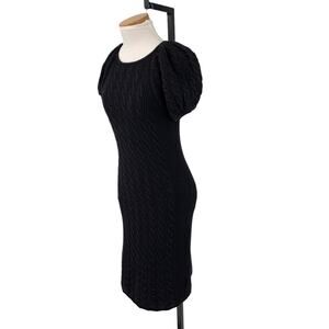 Vivienne Tam Cable Knit Sweater Dress Puff Sleeves Black XS Midi